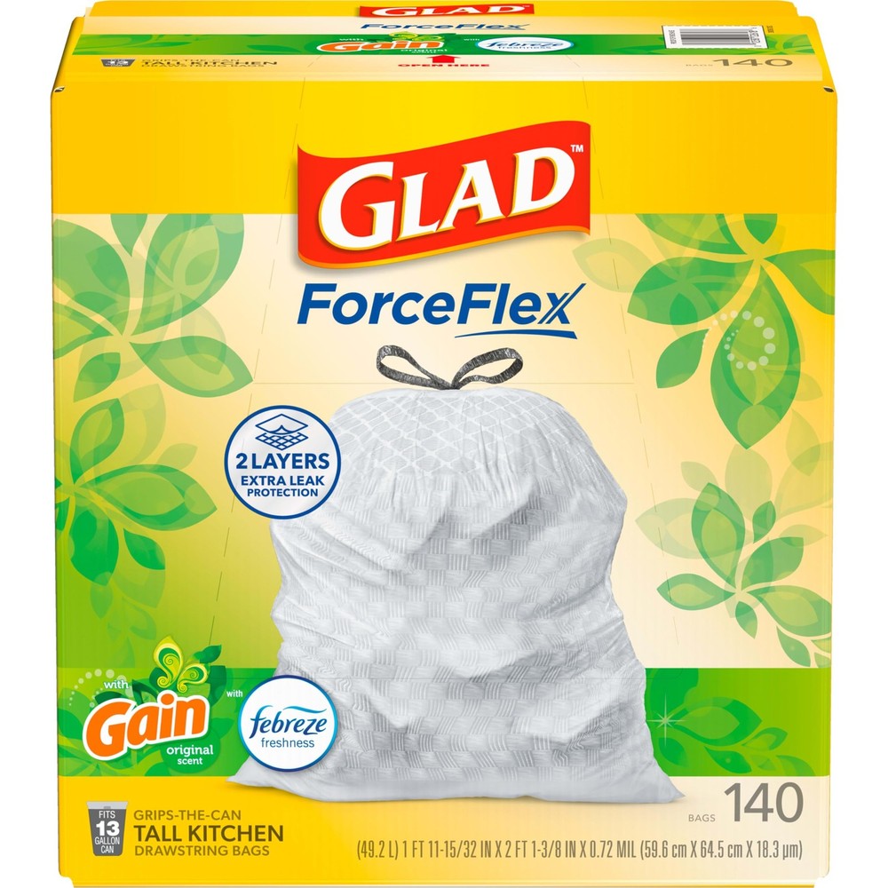 Glad Forceflex Tall Kitchen Trash Bags 13 Gallon Gain Original 140 Count