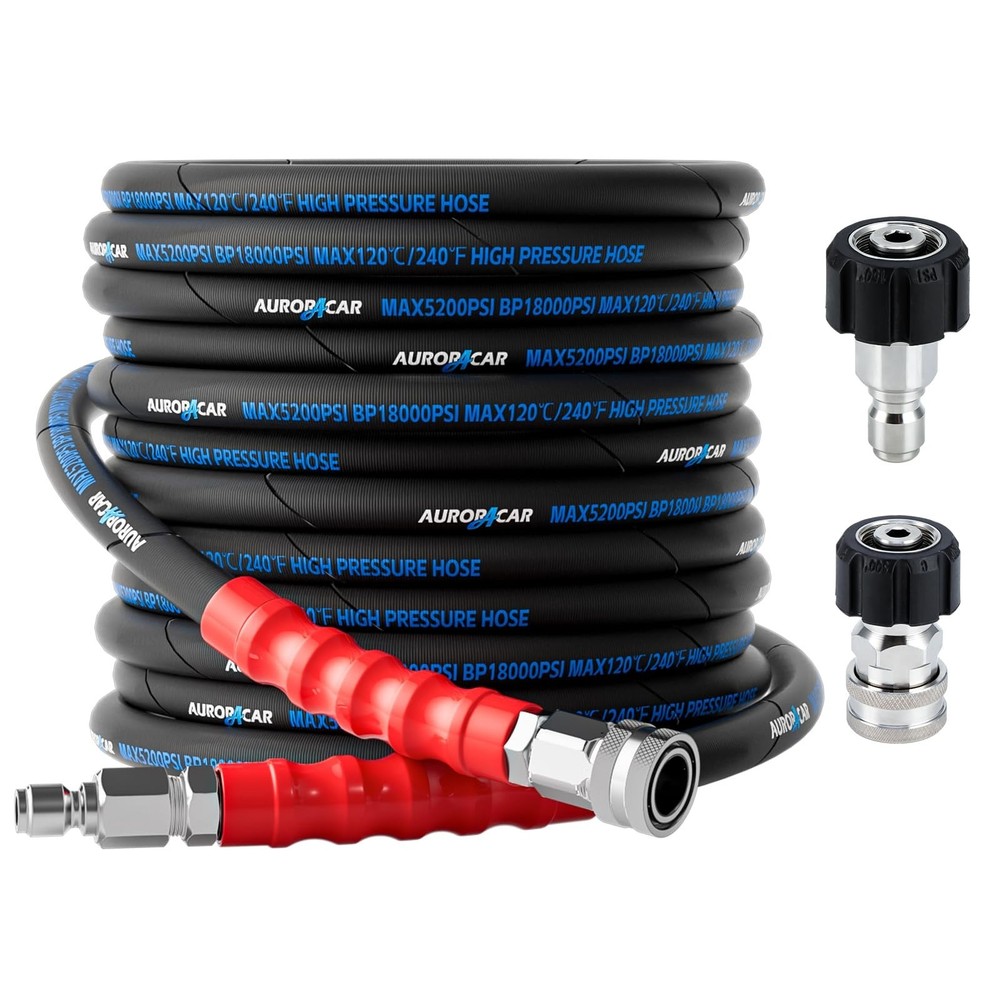 3/8” Pressure Washer Hose 50FT, Kink Resistant High Tensile Wire Braided Pow…