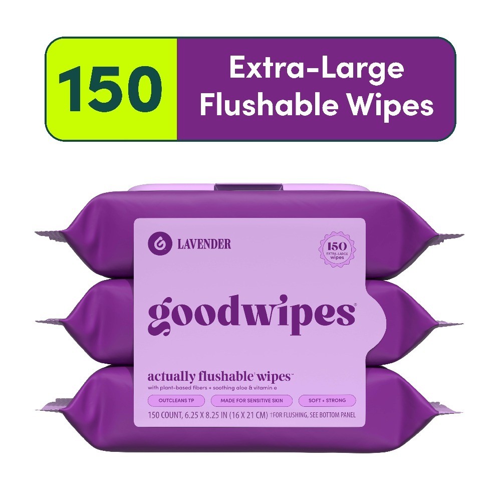 Flushable Moisturizing Wet Wipes Lavender Scented 150 Count 3 Pack Bathroom