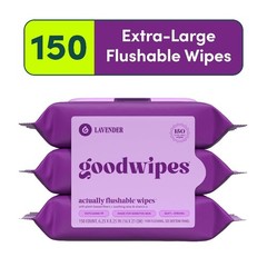 Flushable Moisturizing Wet Wipes Lavender Scented 150 Count 3 Pack Bathroom