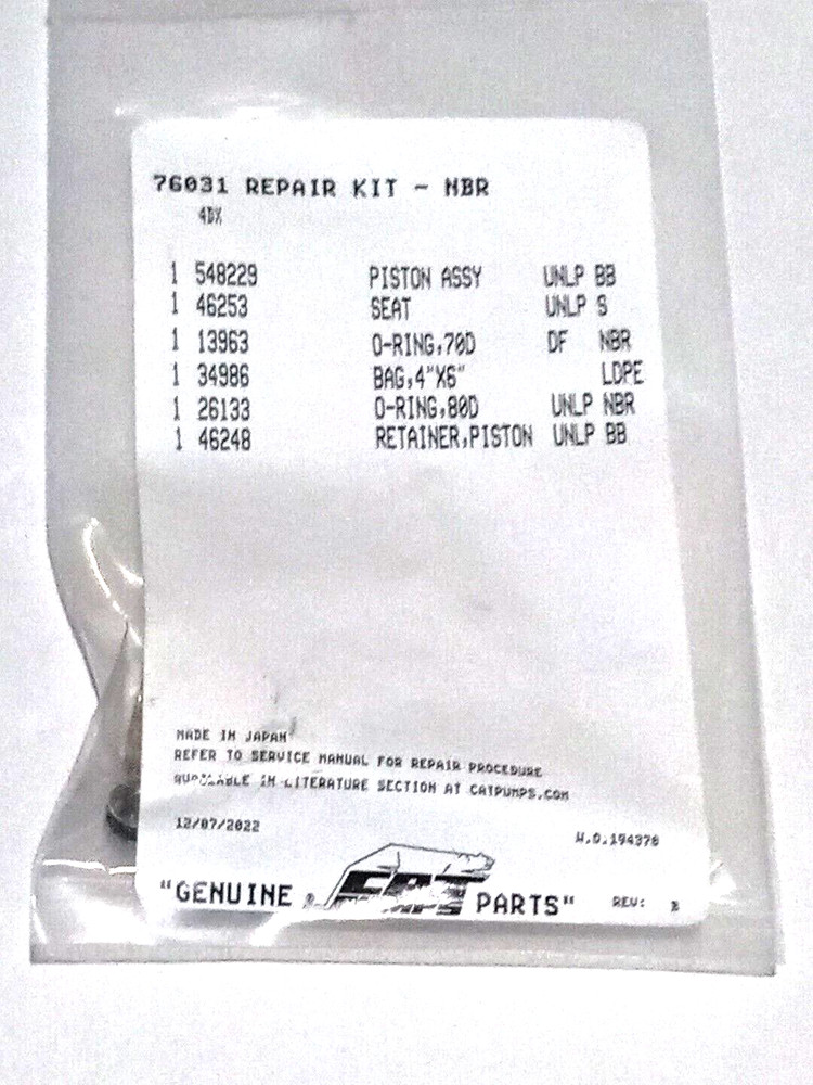 #76031 Cat Pumps Unloader Repair Piston Assembly Cat 4DX And Cat 4SP Pumps
