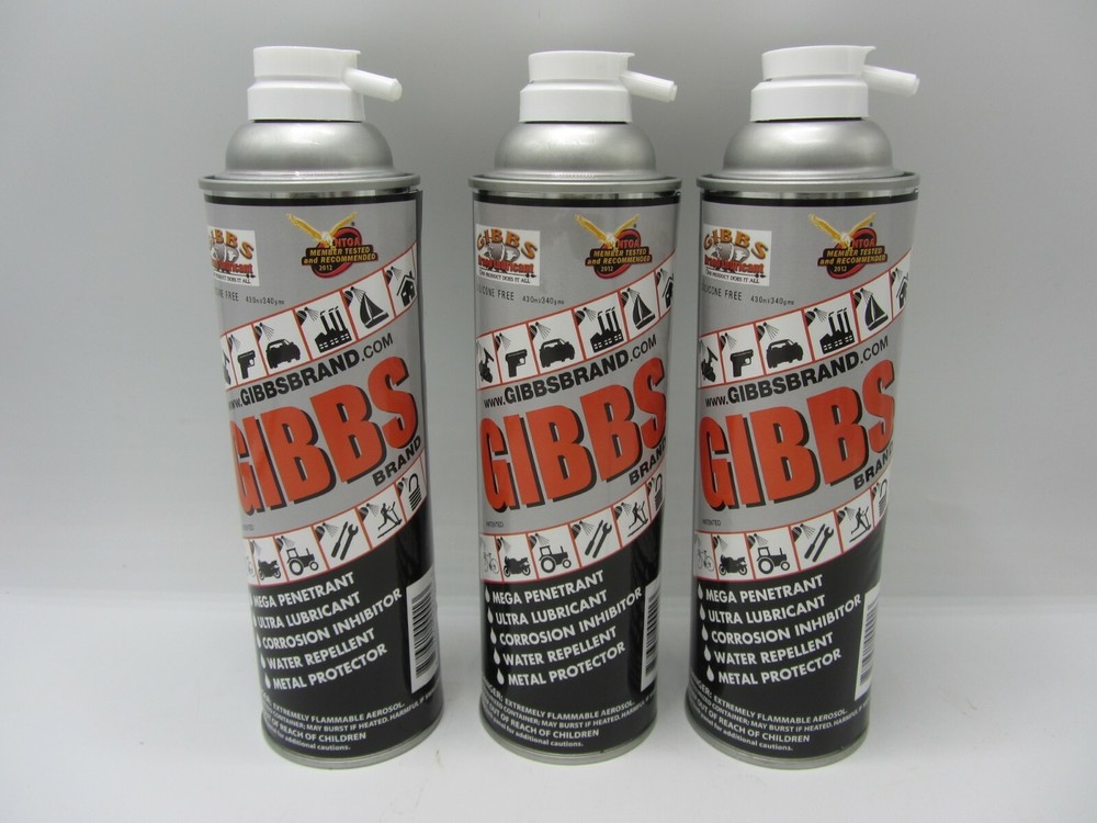 3 CANS OF GIBBS BRAND LUBRICANT PENETRATING OIL CLEANER RESTORER ANTI CORROSIVE