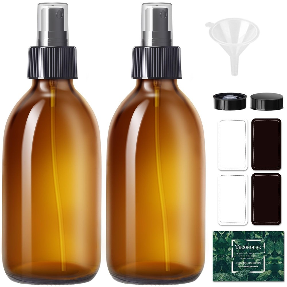 Tecohouse Amber Glass Spray Bottles 8.8 oz, 2 Pack Empty Oz, oz