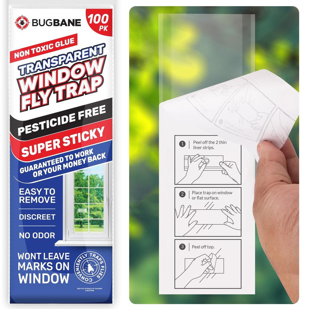 100 Window Fly Traps Sticky Non-Toxic Clear Paper Indoor for Transparent
