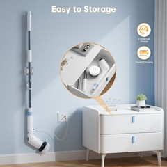 PUFTEM Electric Spin Scrubber, Cordless Shower Scrubber with 8 Scrub White