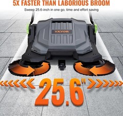 Walk-Behind Hand Push Floor Sweeper with 25.6″ Sweeping Width | Non-Electric,…