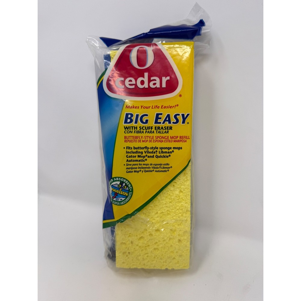 O-Cedar Big Easy Butterfly Sponge Mop Refill with Scuff Eraser Yellow New