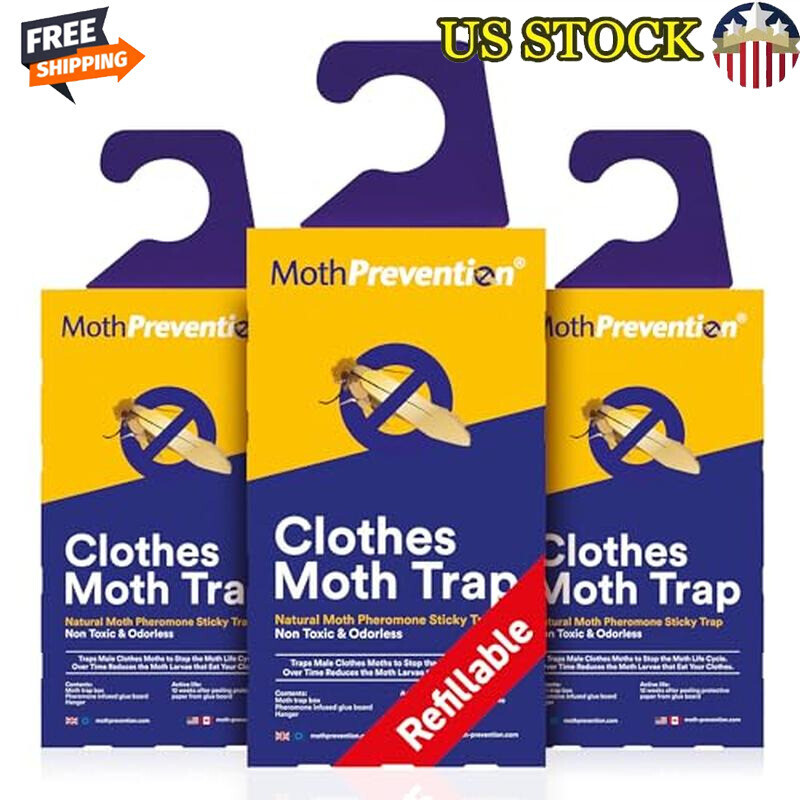 Natural Odor-Free Moth Traps Clothes Closets Refillable 3-Pack Pheromone Modern