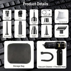 Cordless Handheld Car Vacuum 22000Pa Portable Cleaner Air Duster 4 In 1