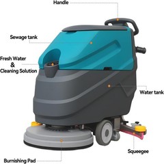 22″ Walk-behind Floor Scrubber Machine Commercial 18.5-gal Tank 31.5″ Suction