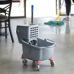 Restaurant Janitorial 26 Qt. Grey Mop Bucket and Side Press Wringer Combo