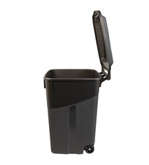 Tough 45 Gallon Wheeled Heavy Duty Plastic Garbage Can, Attached Lid, Black