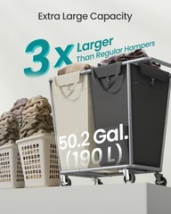 Laundry Basket with Wheels, 2-Section Laundry Sorter, 50.2 Gallons (190 L)
