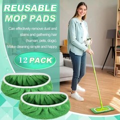 12-Pack Reusable Coral Fleece Mop Pads Washable Wet Mopping Cloths and Green