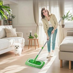 12-Pack Reusable Coral Fleece Mop Pads Washable Wet Mopping Cloths and Green