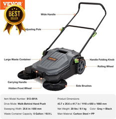 Manual Walk-Behind Floor Sweeper 25.6 Inch 5 Gallon Dust Bin Folding Handle