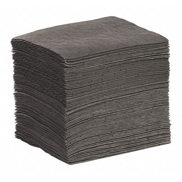 Absorbent Pads Universal 100 Pack Heavy Duty 10×14 Gray Spill Cleanup Sorbent