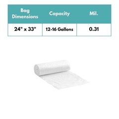 HDPE Star Seal Trash Can Liners, 8 Mic, Natural, 24″x 33″, 12-16 Gal, 1000 Pcs