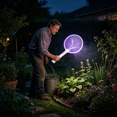1PACK Electric Fly Swatter Foldable with USB Rechargeable for Indoor Outdoor