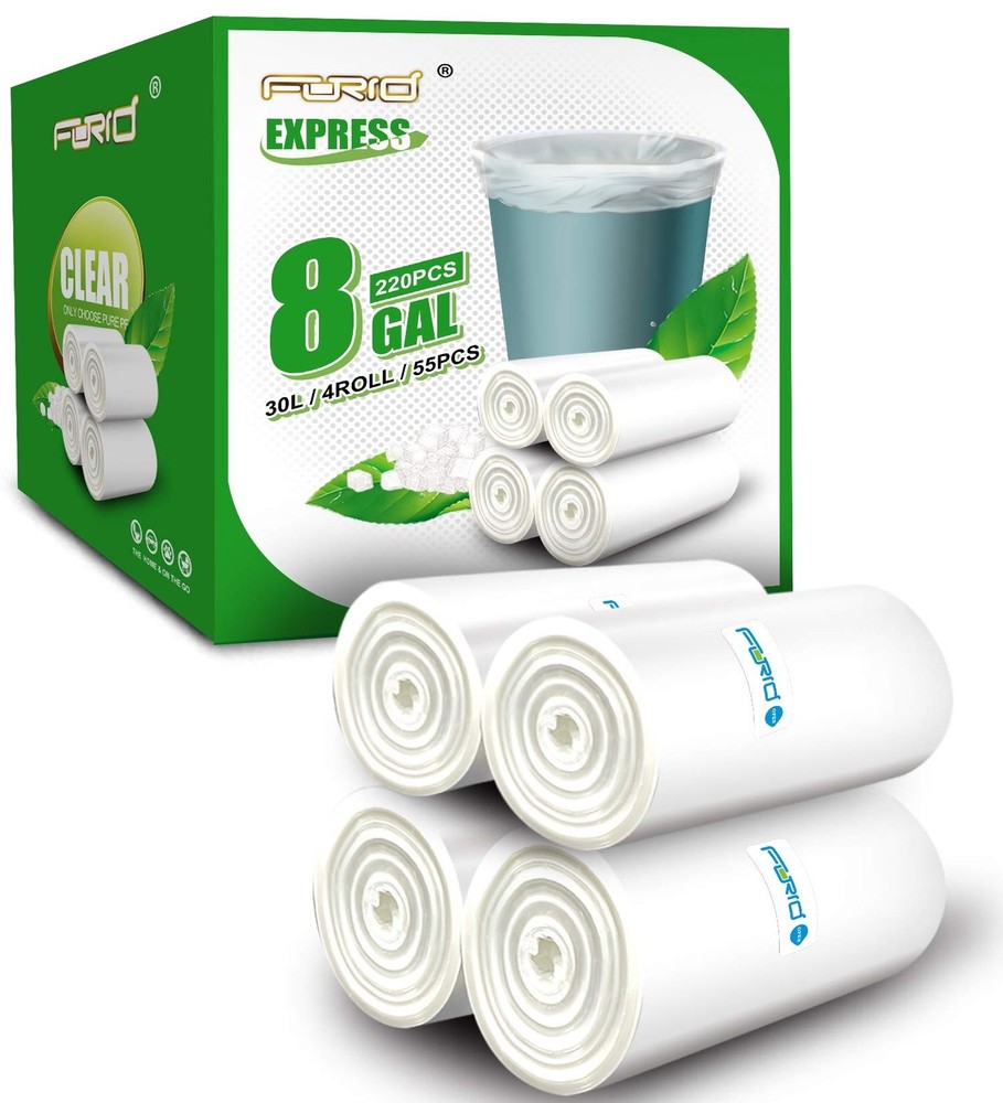 FORID Clear Trash Bags, 8 Gallon Garbage Bags, Wastebasket Bin Liners 220 Cou…