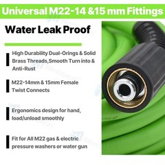 3600PSI High Pressure Power Washer Hose M22-14mm&15mm Super Flexible Extension
