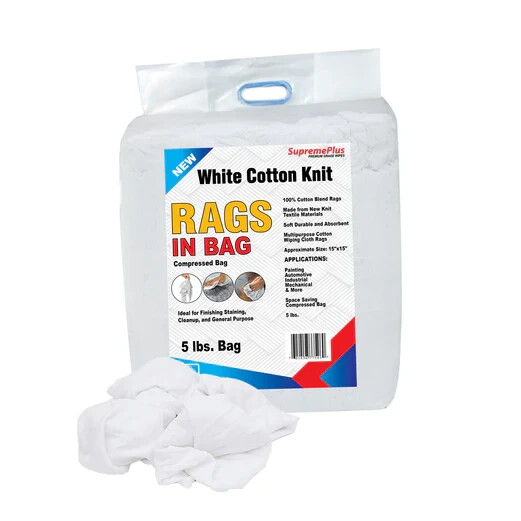 New White Knit T-Shirt Rags 5 lbs. Compressed Bag – Multipurpose Cleaning Cloths