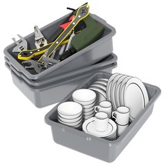 Idotry 32 Liter Large Plastic Bus Trays, Commercial Bus Tub Box Set of 4, Grey