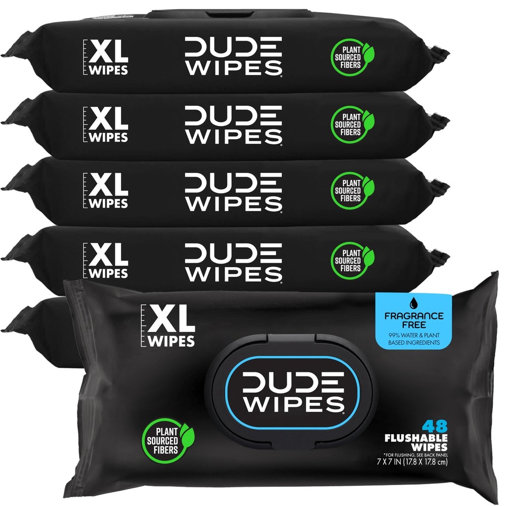 DUDE Wipes Unscented Flushable – 48 Count (Pack of 6), Original Version