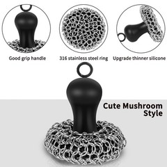 Cast Iron Cleaner Scrubber with Pan Scraper, Patented Chain Mail Black