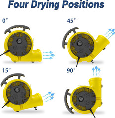 Powerful 1/2HP Air Mover Blower Fan – 2500CFM, 3 Speeds, 4 Angles, Stackable