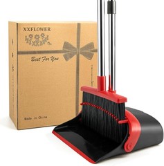 Broom and Dustpan Set for Home, with Cleaning Black With Red