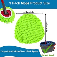 Mop Heads Replacements Compatible with Ocedar RinseClean 2-Tank System Green