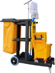 Efficient Black Cleaning Cart with 25-Gallon Waste Bag & Easy Mobility System
