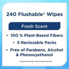 Equate Flushable Wipes Value 5 Pack 240 Wipes Fresh Scent Gentle Cleansing