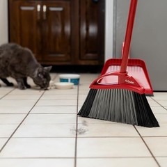 O-Cedar Pet Pro Broom with Step-On Dustpan | PowerCorner Broom, Red