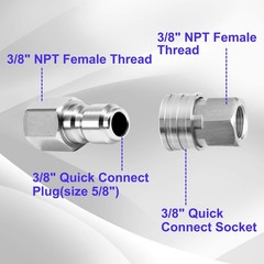 M MINGLE Ball Valve Pressure Washer Adapter, 2 Sets 3/8 Inch 1.6 Inch, Silver