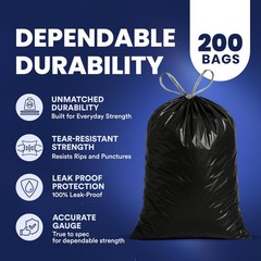 Plasticplace 13 Gallon Extra Tall Drawstring Kitchen Trash Bags Black 1.2 Mil