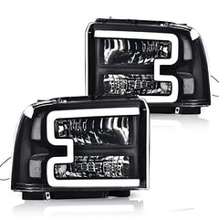LED DRL Headlamps For Ford F250-F550 Super Duty 05-07 Clear Lens Black Housing