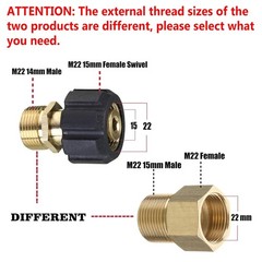 M MINGLE Pressure Washer 2# M22 15mm Female to 14mm Male, Copper Yellow