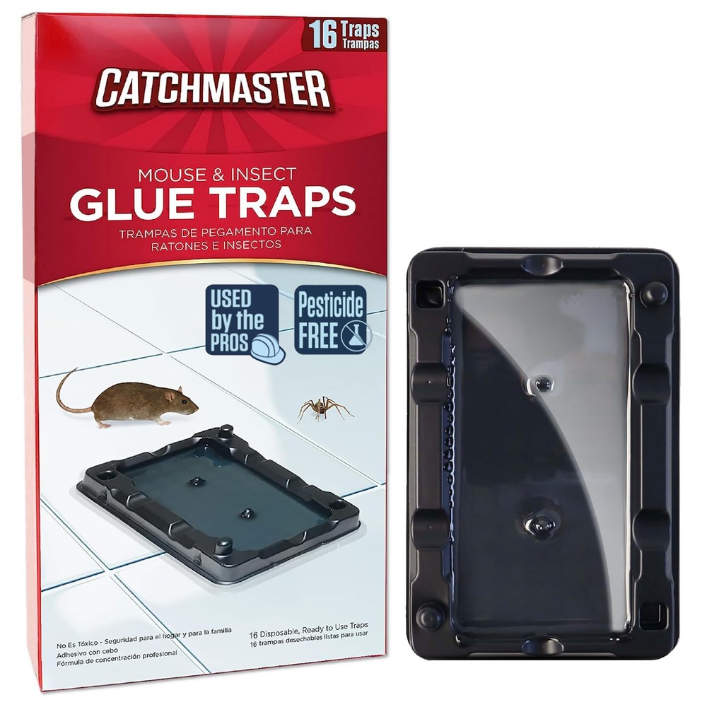 Catchmaster-16 Mouse & Insect Glue Traps, Heavy-Duty 16-Pack Regular, Black