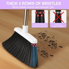 Broom with Dustpan Combo Set for Home, 52-in Long Adjustable White-purple