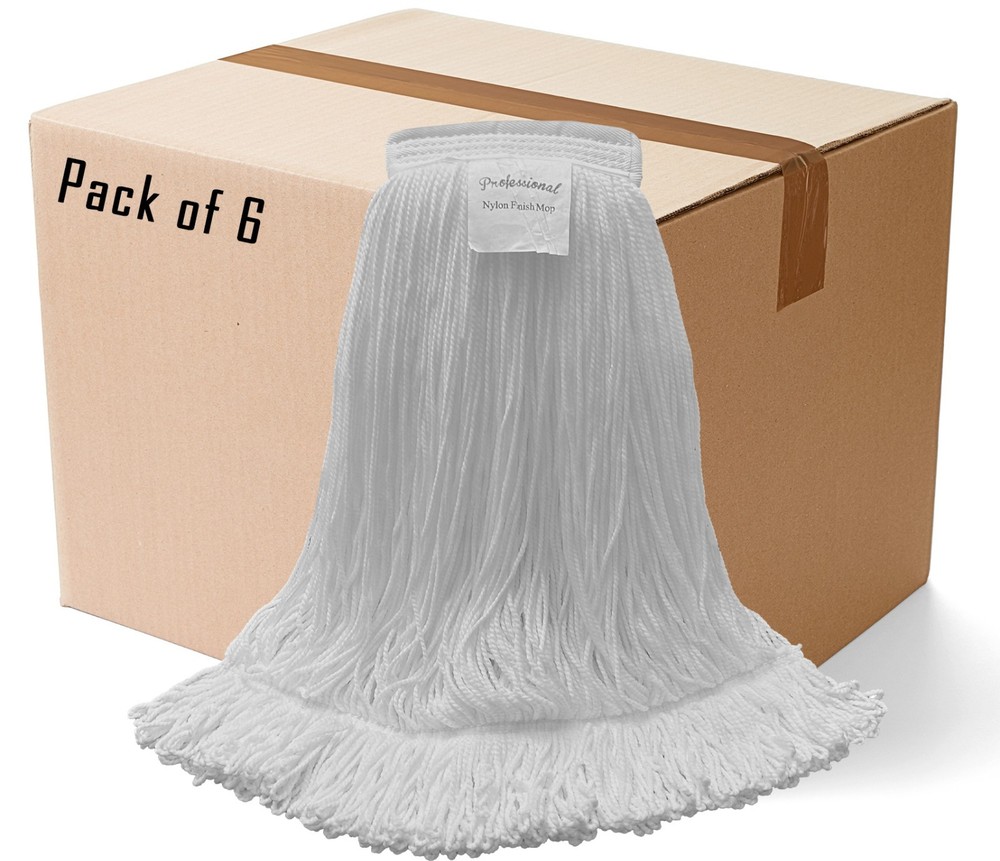 Professional Nylon Looped-End Wax Mop (6 Pack) – Medium Size with Narrow Band