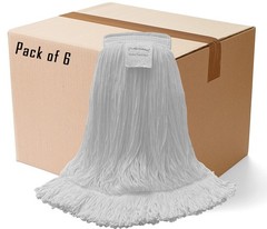 Professional Nylon Looped-End Wax Mop (6 Pack) – Medium Size with Narrow Band