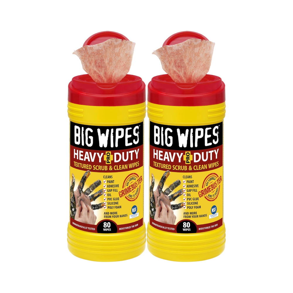 BIG Wipes Heavy Duty Industrial Textured Scrub Wipes, Red Top, (80 Count)- 2PACK