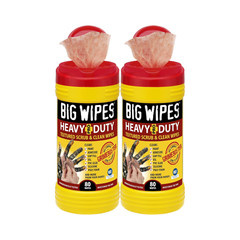 BIG Wipes Heavy Duty Industrial Textured Scrub Wipes, Red Top, (80 Count)- 2PACK