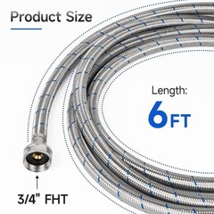 6 FT Washing Machine Hose, Stainless Steel Braided Washer Hose Supply Line