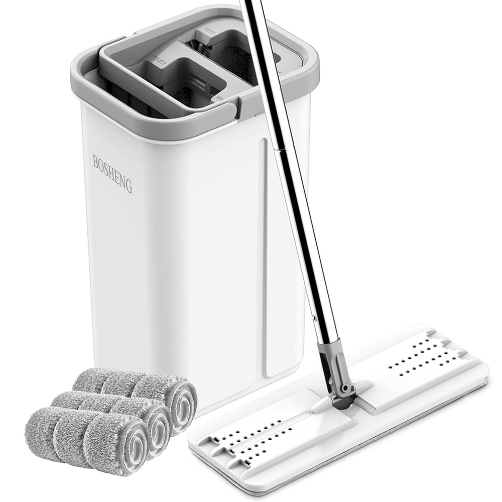 BOSHENG Mop and Bucket with White Set 3 Pads,