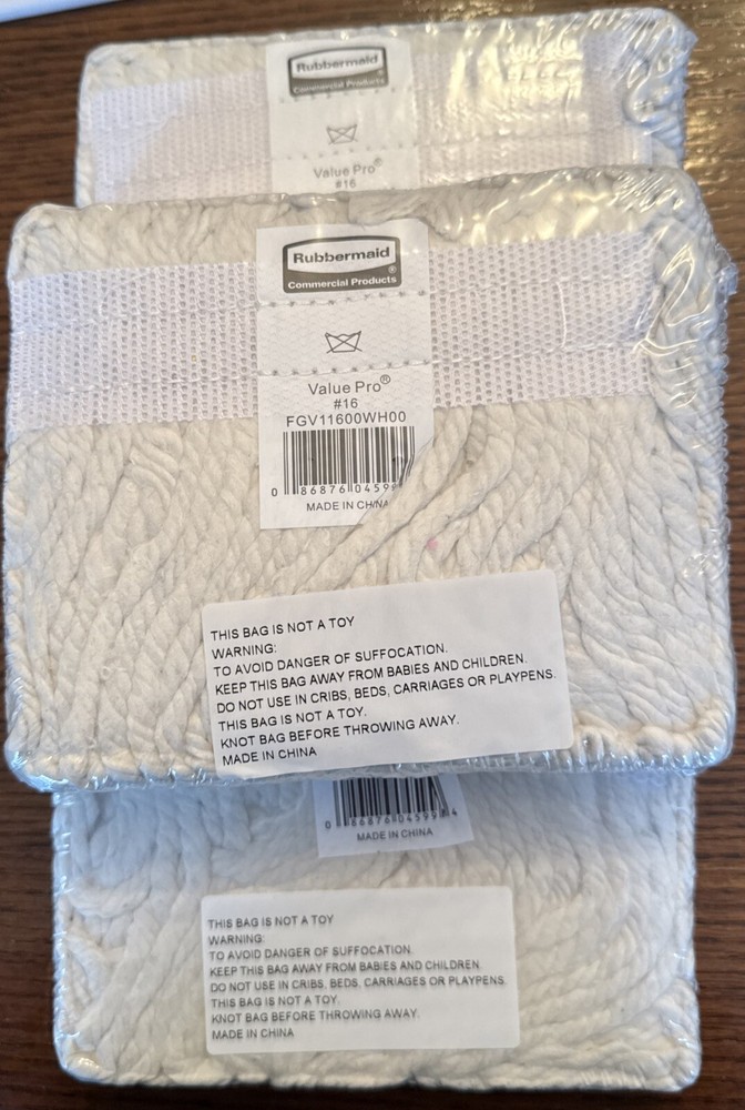 X3 Rubbermaid Commercial Value PRO #16, mop heads, Cut-End Cotton Wet Mop Head