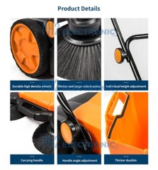 SM650 27.5″ Manual Push Powered Floor Sweeper, Triple Brushes,Indoor and Outdoor