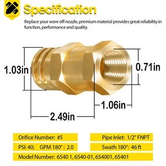 Boomless Spray Nozzle 1/2″ FPT #5 Orifices (90° & 180° Caps) 2.0 GPM @ 40 PSI